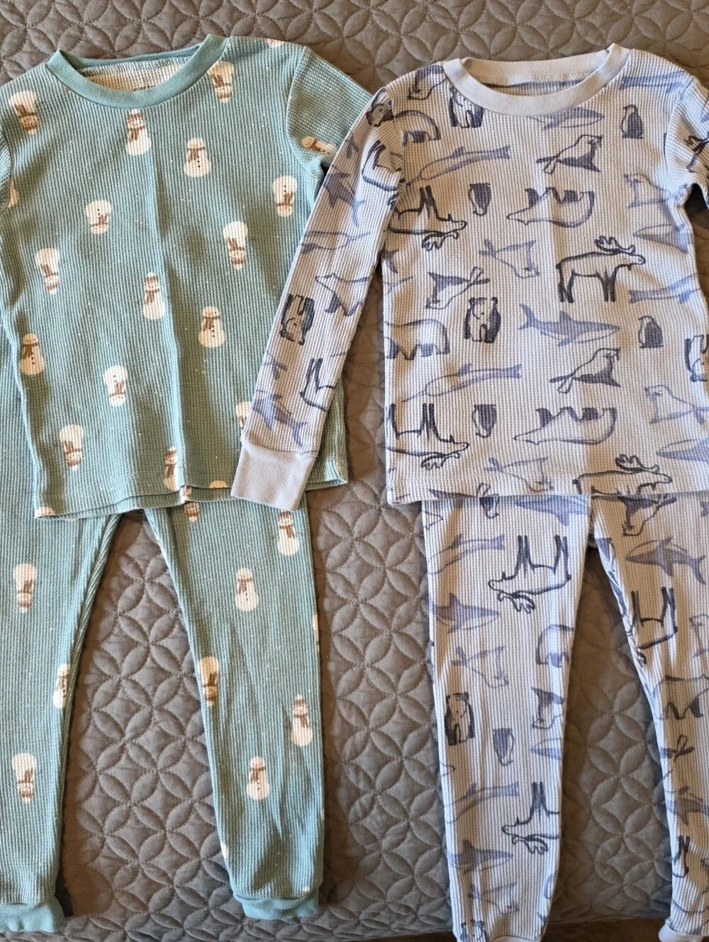 Carters Waffle Knit 2 Pack Pajama Set, Toddler Kids 4T, Snug Fit, Blue, Green